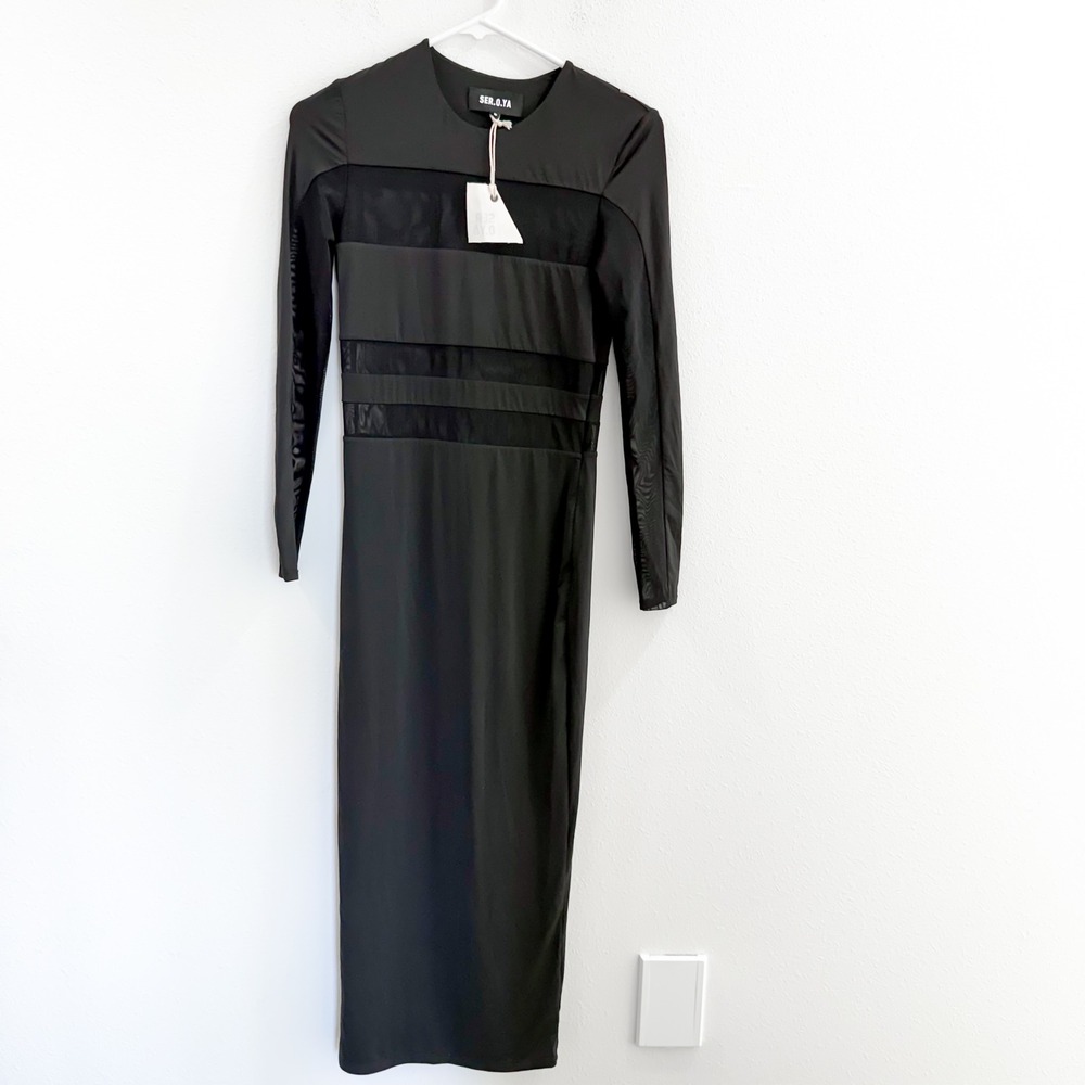 NWT Seroya Old Money Minimalist Classy Mesh Midi Knit Bodycon Dress S